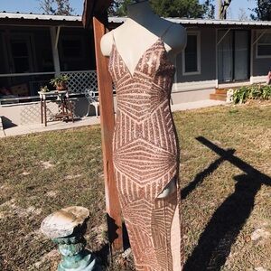 Gold Sequin Gown By Blossom  Tan Lined Gold Sequin Netting Overall S 10 NWT